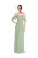 Fumo Verde Chiffon Linha A Lombar Alças finas Longo Vestidos de Madrinha Acessíveis