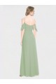 Fumo Verde Chiffon Linha A Lombar Alças finas Longo Vestidos de Madrinha Acessíveis