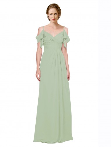 Fumo Verde Chiffon Linha A Lombar Amor Longo Vestidos de Madrinha