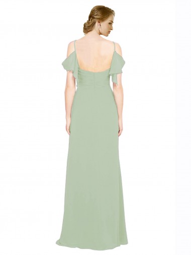Fumo Verde Chiffon Linha A Lombar Amor Longo Vestidos de Madrinha