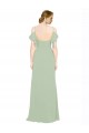 Fumo Verde Chiffon Linha A Lombar Amor Longo Vestidos de Madrinha Acessíveis