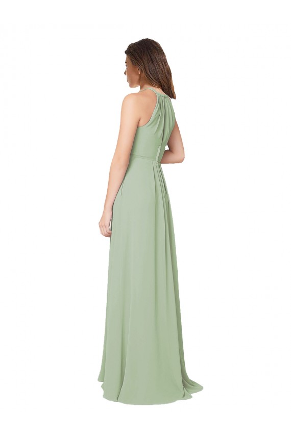 Fumo Verde Linha A Cabeçada Chiffon Longo Vestidos de Madrinha Acessíveis