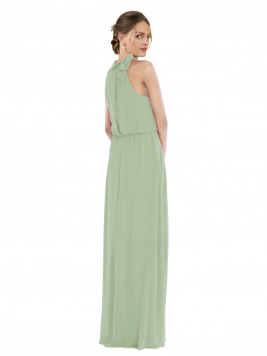 Fumo Verde Linha A Decote Alto Chiffon Longo Vestidos de Madrinha