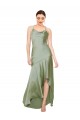 Fumo Verde Linha A Decote Capuz Alto Baixo Cetim Sedoso Longo Alto Baixo Formais Vestidos de Madrinha / Vestidos de Festa