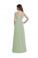 Fumo Verde Linha A Decote V Chiffon Longo Vestidos de Madrinha Acessíveis