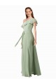 Fumo Verde Linha A Um Ombro Chiffon Longo Vestidos de Madrinha Acessíveis