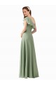 Fumo Verde Linha A Um Ombro Chiffon Longo Vestidos de Madrinha Acessíveis