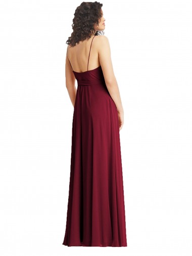 Fumo Verde Trombeta Alças finas Chiffon Longo Formais Vestidos de Madrinha / Vestidos de Noite