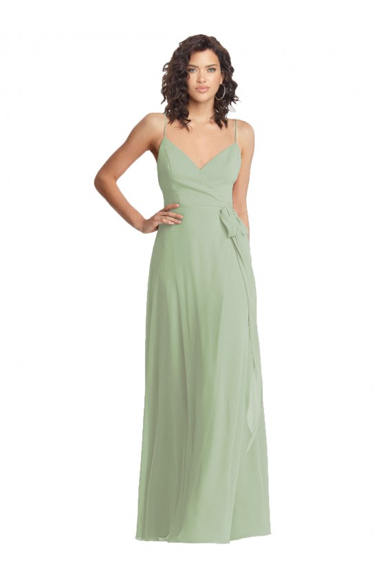 Fumo Verde Trombeta Alças finas Chiffon Longo Formais Vestidos de Madrinha / Vestidos de Noite