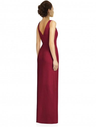 Geada Chiffon Bainha Costas em V Decote V Longo Vestidos de Madrinha