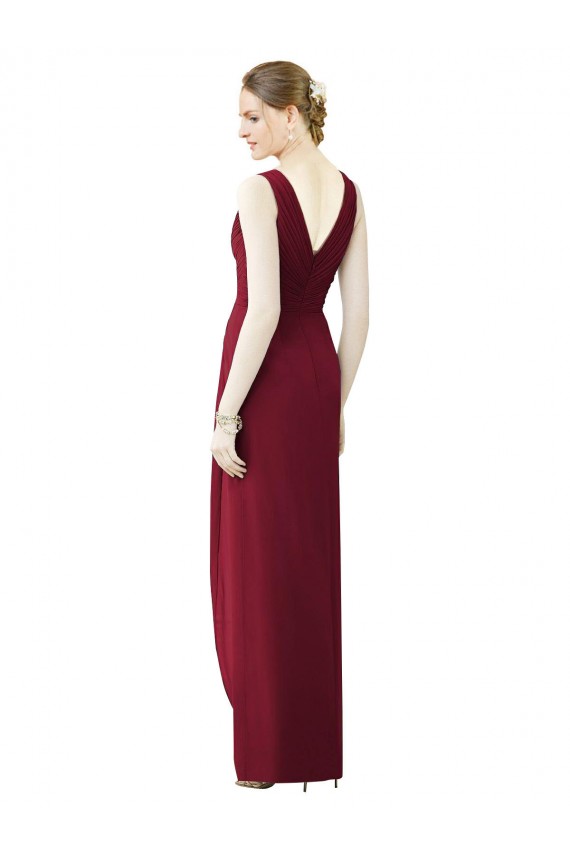 Geada Chiffon Bainha Sem Mangas Decote V Longo Vestidos de Madrinha