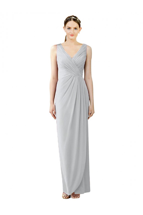 Geada Chiffon Bainha Sem Mangas Decote V Longo Vestidos de Madrinha