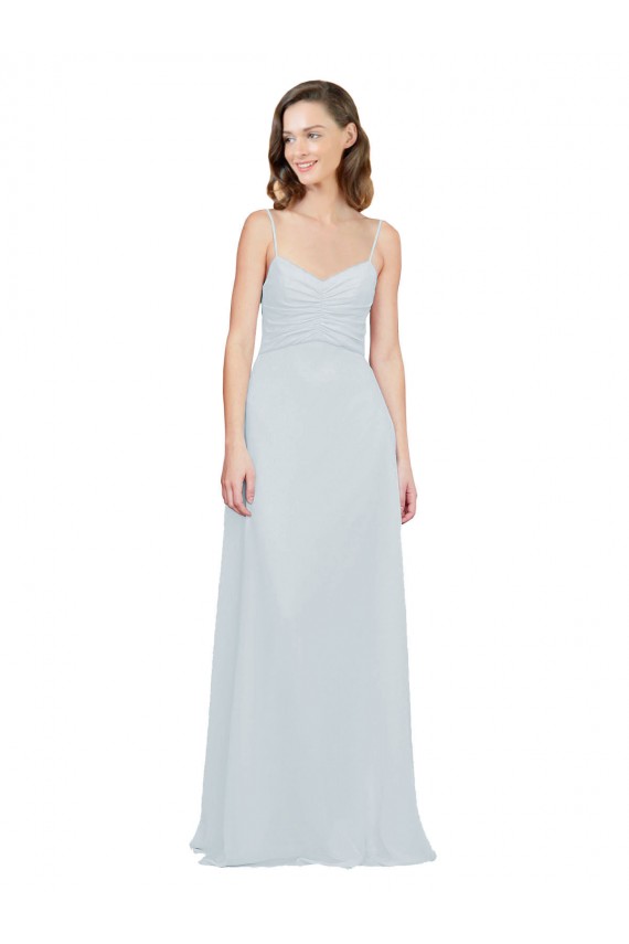 Geada Linha A Alças finas Chiffon Longo Vestidos de Madrinha Acessíveis