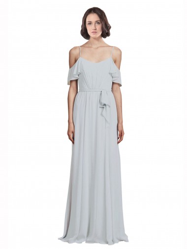 Geada Linha A Fora do Ombro Chiffon Longo Vestidos de Madrinha