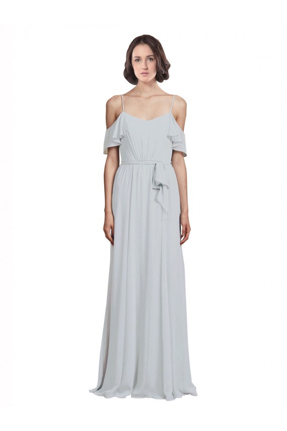 Geada Linha A Fora do Ombro Chiffon Longo Vestidos de Madrinha Acessíveis