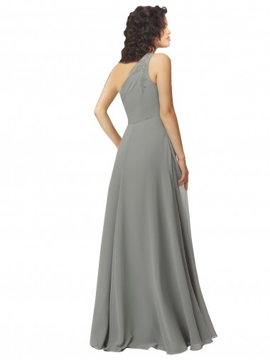 Glicínias Linha A Um Ombro Chiffon Longo Vestidos de Madrinha