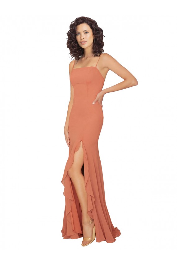 Jacarandá Linha A Decote Quadrado Chiffon Longo Vestidos de Madrinha