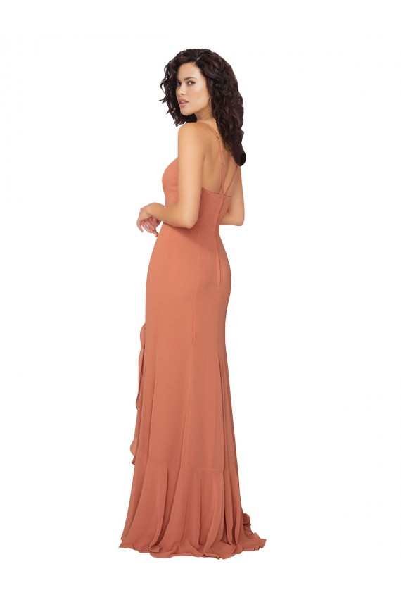 Jacarandá Linha A Decote Quadrado Chiffon Longo Vestidos de Madrinha