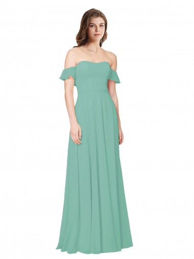 Jade Linha A Fora do Ombro Chiffon Longo Vestidos de Madrinha
