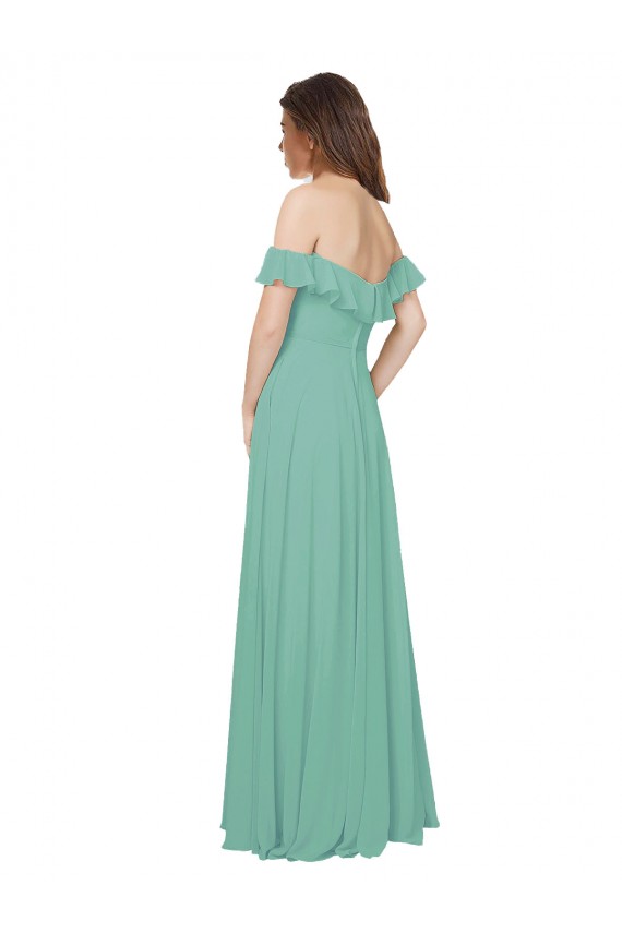 Jade Linha A Fora do Ombro Chiffon Longo Vestidos de Madrinha Acessíveis