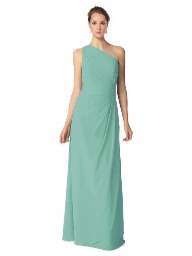 Jade Linha A Um Ombro Chiffon Longo Vestidos de Madrinha
