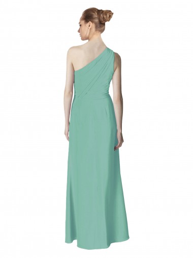 Jade Linha A Um Ombro Chiffon Longo Vestidos de Madrinha