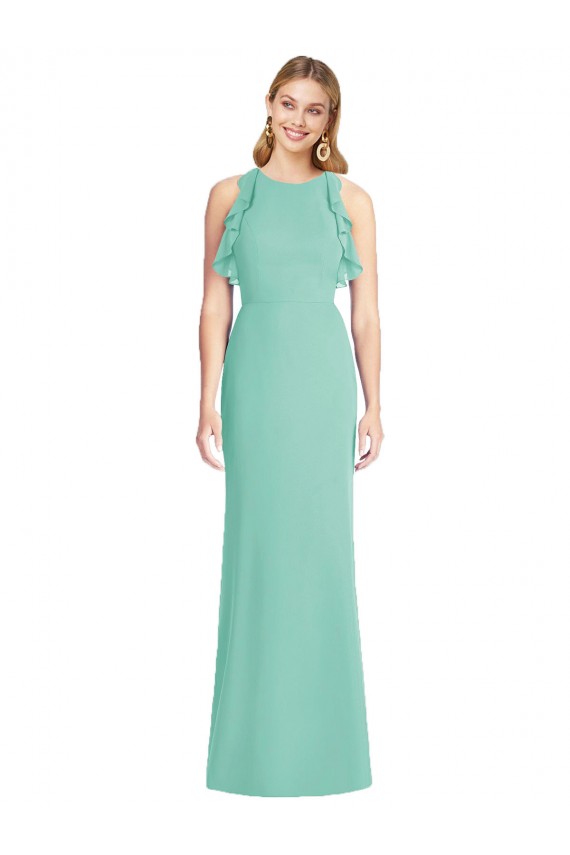 Jade Sereia Decote Joia Chiffon Longo Vestidos de Madrinha Acessíveis