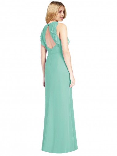 Jade Sereia Decote Joia Chiffon Longo Vestidos de Madrinha