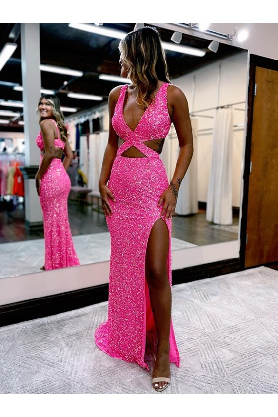 Lantejoulas Veludo Bainha Decote V Longo Lantejoulas Veludo Vestidos de Festa Acessíveis