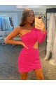 Lantejoulas Veludo Bainha Mangas Compridas Um Ombro Curto Lantejoulas Veludo Vestidos de Festa Acessíveis