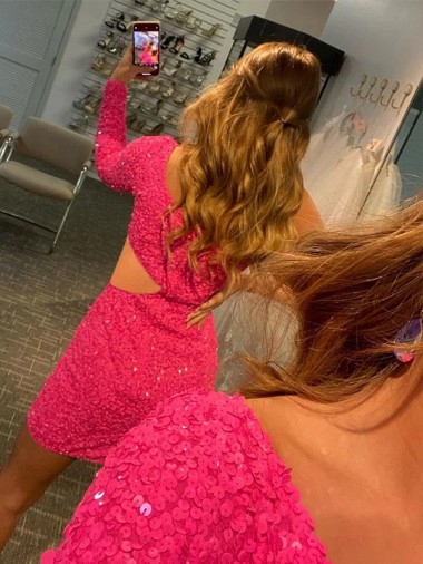 Lantejoulas Veludo Bainha Mangas Compridas Um Ombro Curto Lantejoulas Veludo Vestidos de Festa