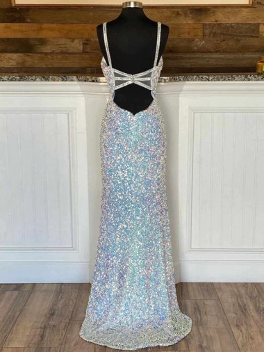 Lantejoulas Veludo Bainha Sem Mangas Decote V Longo Lantejoulas Veludo Vestidos de Festa / Vestidos de Baile