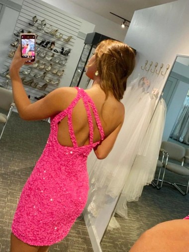Lantejoulas Veludo Bainha Sem Mangas Um Ombro Curto Lantejoulas Veludo Vestidos de Festa