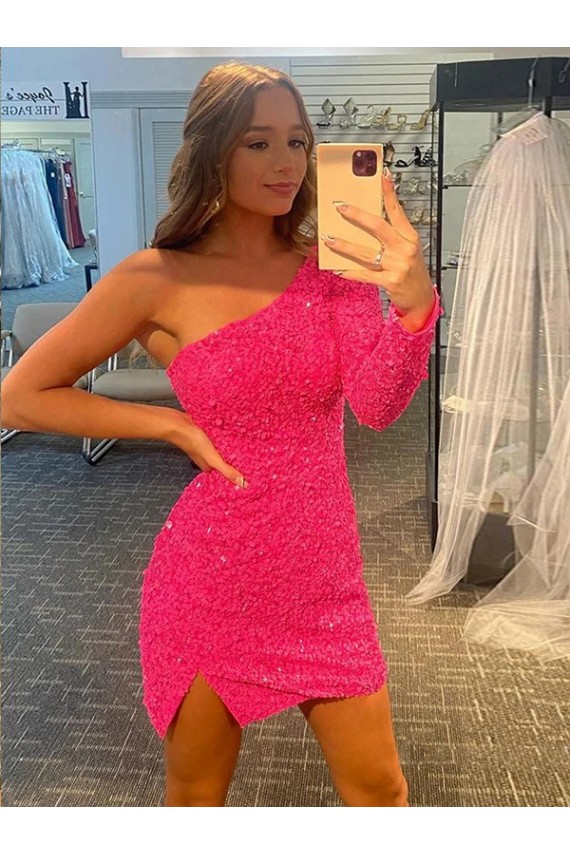 Lantejoulas Veludo Bainha Um Ombro Curto Lantejoulas Veludo Vestidos de Festa Acessíveis