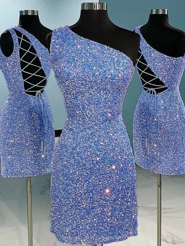 Lantejoulas Veludo Sem Mangas Um Ombro Bainha Curto Lantejoulas Veludo Vestidos de Festa