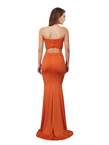 Laranja Sereia Sem alças Spandex Longo Formais Vestidos de Madrinha / Vestidos de Festa