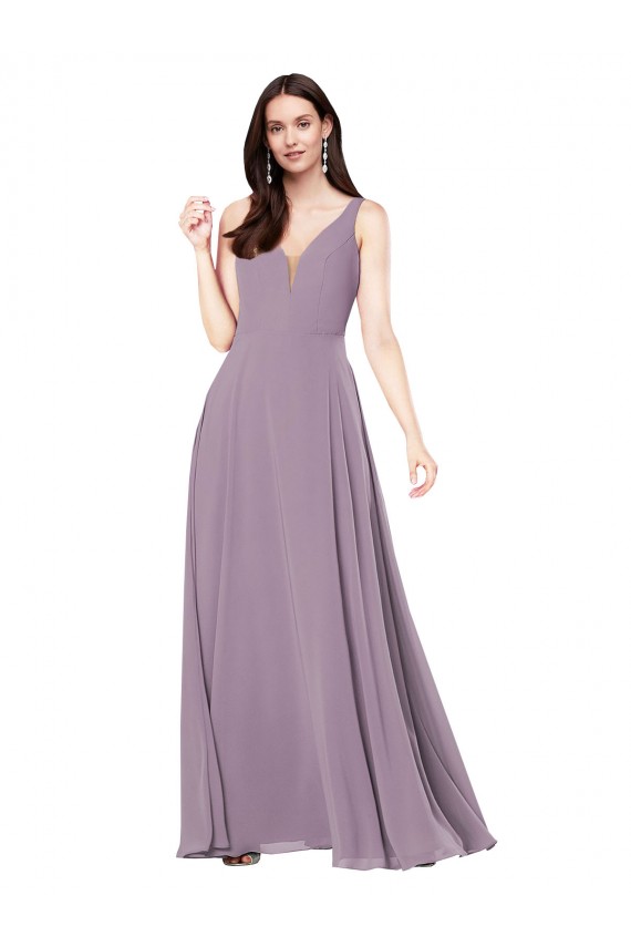 Lavanda Escura Bainha Decote V Chiffon Longo Formais Vestidos de Madrinha / Vestidos de Noite Acessíveis