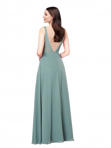 Lavanda Escura Bainha Decote V Chiffon Longo Formais Vestidos de Madrinha / Vestidos de Noite