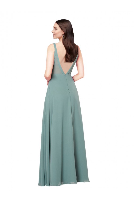Lavanda Escura Bainha Decote V Chiffon Longo Formais Vestidos de Madrinha / Vestidos de Noite Acessíveis