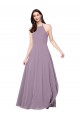 Lavanda Escura Chiffon Linha A Buraco da fechadura Cabeçada Longo Vestidos de Madrinha Acessíveis