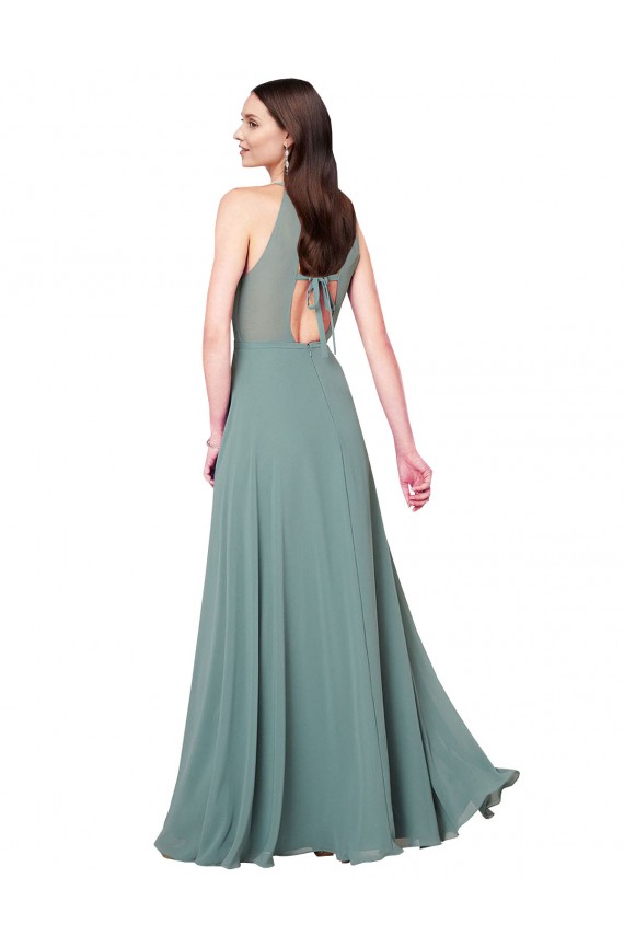 Lavanda Escura Chiffon Linha A Buraco da fechadura Cabeçada Longo Vestidos de Madrinha Acessíveis