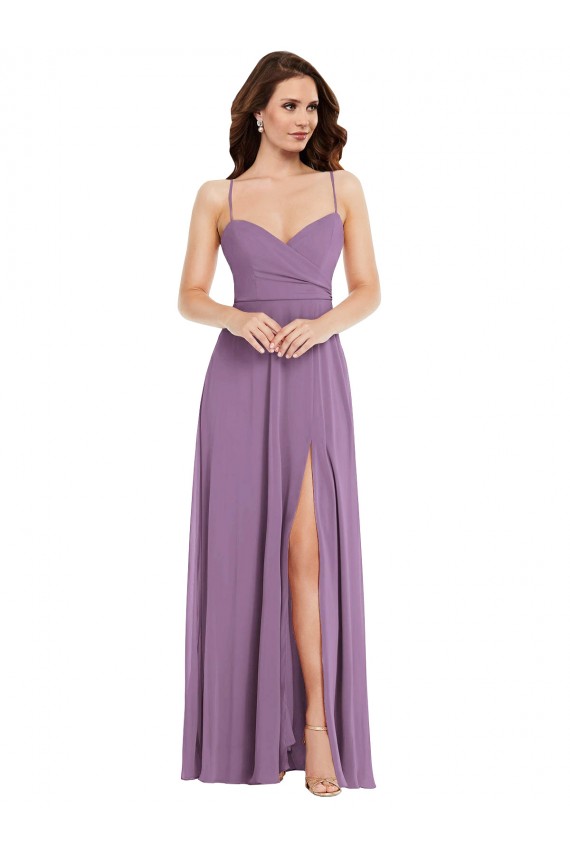Lavanda Escura Linha A Alças finas Chiffon Longo Vestidos de Madrinha Acessíveis