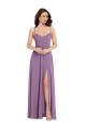 Lavanda Escura Linha A Alças finas Chiffon Longo Vestidos de Madrinha Acessíveis