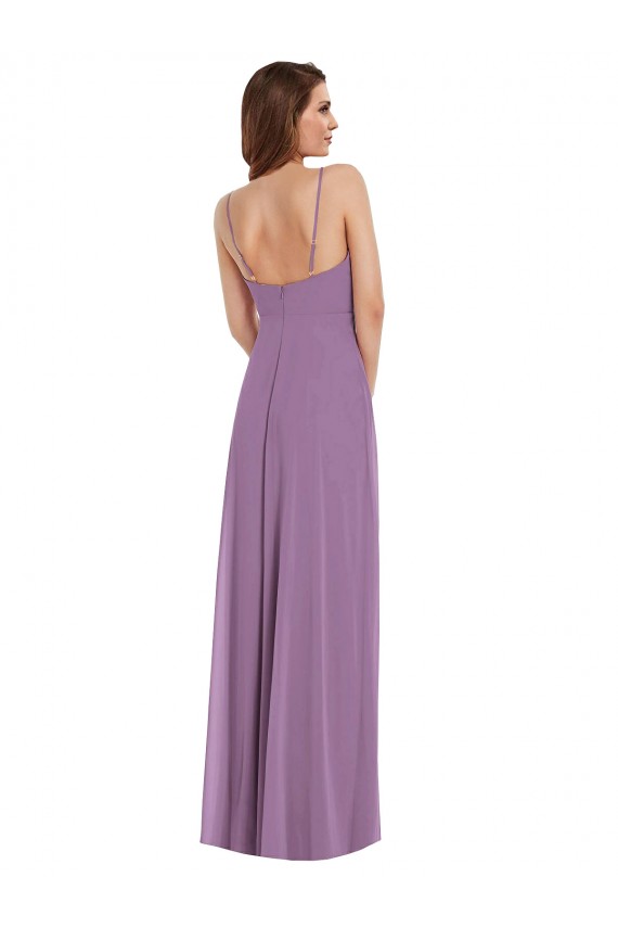 Lavanda Escura Linha A Alças finas Chiffon Longo Vestidos de Madrinha Acessíveis