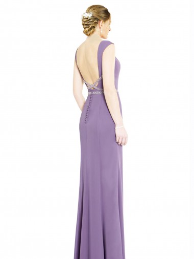Lavanda Escura Linha A Decote Barco Chiffon Longo Vestidos de Madrinha