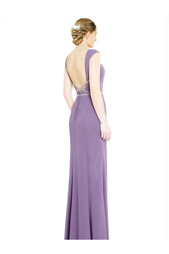 Lavanda Escura Linha A Decote Barco Chiffon Longo Vestidos de Madrinha Acessíveis
