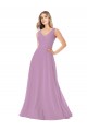 Lavanda Escura Linha A Decote V Chiffon Longo Vestidos de Madrinha Acessíveis