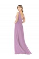 Lavanda Escura Linha A Decote V Chiffon Longo Vestidos de Madrinha Acessíveis