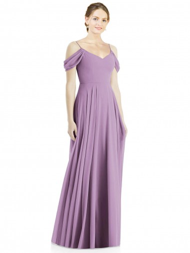 Lavanda Escura Linha A Fora do Ombro Chiffon Longo Vestidos de Madrinha