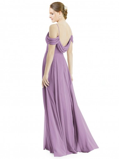 Lavanda Escura Linha A Fora do Ombro Chiffon Longo Vestidos de Madrinha
